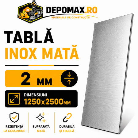 Tabla inox mata AISI 304 2B, 2 x 1250 x 2500 mm, 3.125 mp